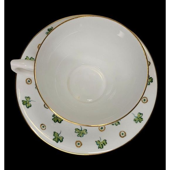 VTG Bartley Bone China Cup and Saucer Made in England SHAMROCK and GOLD DOT - Picture 4 of 11